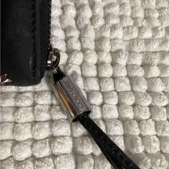 Jimmy Choo RARE Pink Star Studded Long Zippy Black Leather Wallet Clutch - Picture 5 of 15